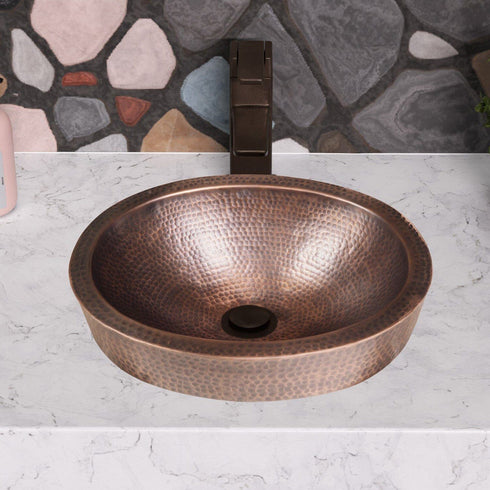 Pure Copper Hand Hammered 17 inch Oval Skirted Bathroom Vanity Sink